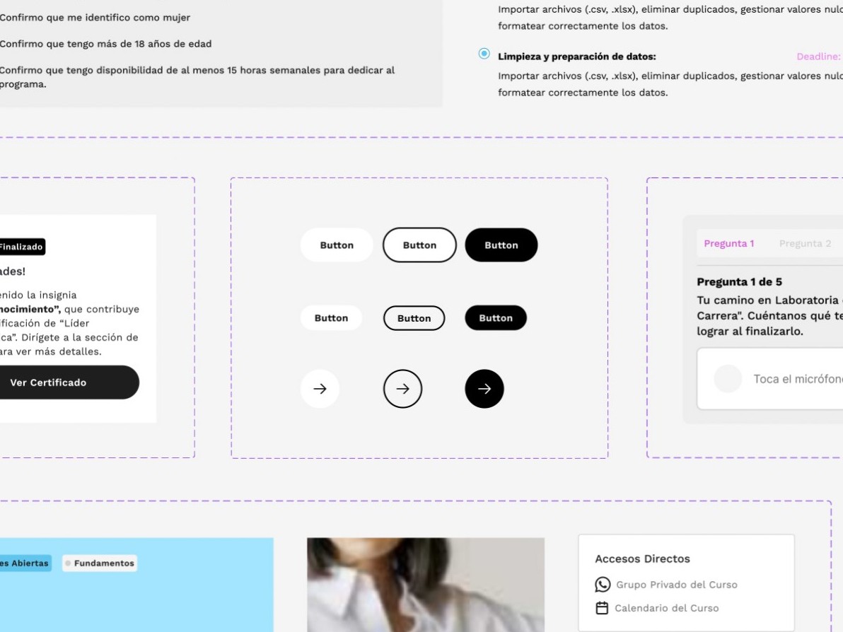 Laboratoria interface components and course screens from the brand video